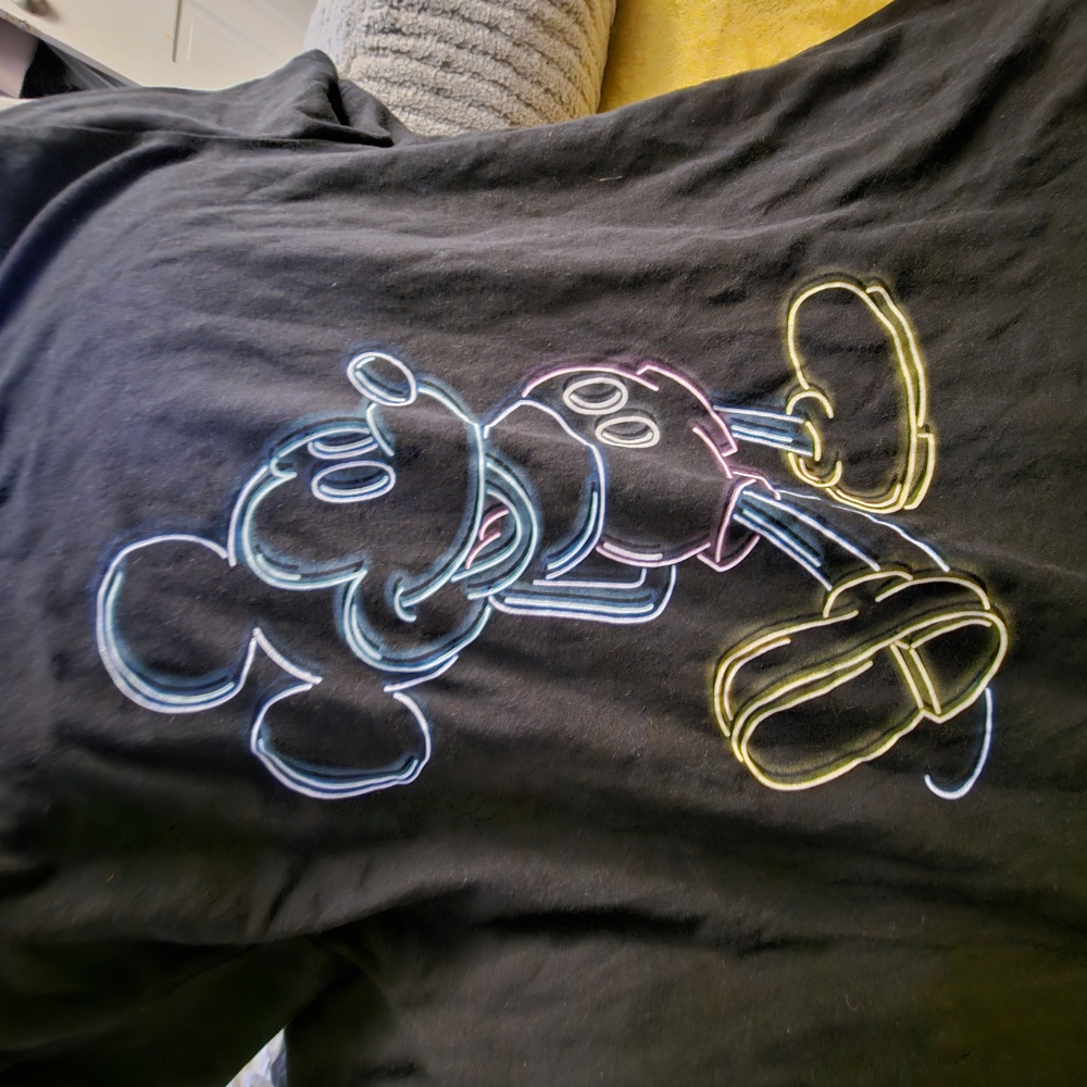 Black T-Shirt with Neon Mickey Mouse Design